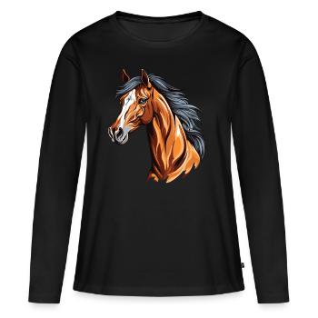 Realistisches Pferdeporträt - Frauen Premium Bio Langarmshirt - Schwarz - Vorne - Julia (174cm)