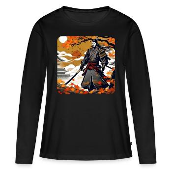 Fier guerrier samouraï avec katana en automne - T-shirt manches longues Premium bio Femme - noir - Devant - Julia (174cm)