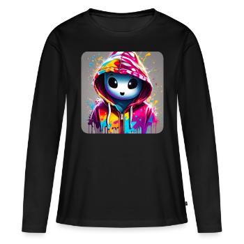 Niedliches Gespenst im bunten Hoodie - Frauen Premium Bio Langarmshirt - Schwarz - Vorne - Julia (174cm)