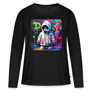 Spooky Ghost in XL Hoodie Graffiti Style - Women's Premium Organic Long Sleeve Shirt - black - Front - Julia (174cm)