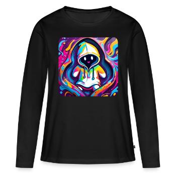 Cool Graffiti Ghost avec sweat à capuche - T-shirt manches longues Premium bio Femme - noir - Devant - Julia (174cm)