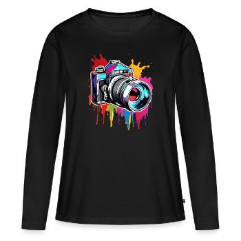 Appareil photo / Photo / Photo / Image / Enregistrement - T-shirt manches longues Premium bio Femme - noir - Devant - Julia (174cm)