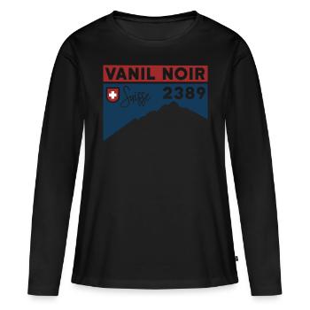 Tour Vanil Noir Alpinisme Camping Randonnée - T-shirt manches longues Premium bio Femme - noir - Devant - Julia (174cm)