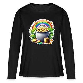 Arc-en-ciel / Pot d’or / Bonne chance / Coloré / Météo - T-shirt manches longues Premium bio Femme - noir - Devant - Julia (174cm)