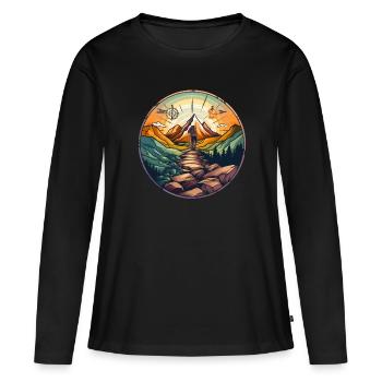 Outdoor Romantik - Sonne mit Bergpanorama - Frauen Premium Bio Langarmshirt - Schwarz - Vorne - Julia (174cm)