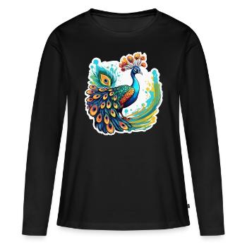 Paon / Animal / Zoo / Plumage / Beauté naturelle - T-shirt manches longues Premium bio Femme - noir - Devant - Julia (174cm)
