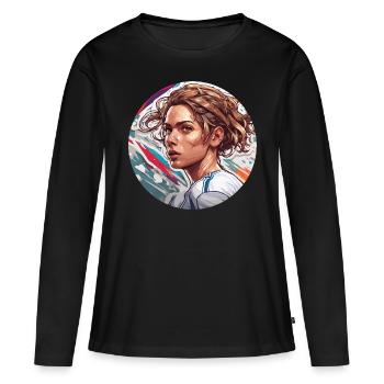 Fußballerin / Sport / Fußballplatz / Verein / FC - Frauen Premium Bio Langarmshirt - Schwarz - Vorne - Julia (174cm)