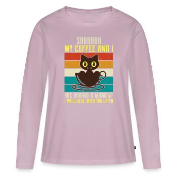 shhhhh mon café- Dictons de café -Cadeaux de café - T-shirt manches longues Premium bio Femme - rose poudré - Devant - Julia (174cm)