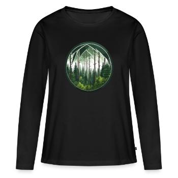 Forêt / Nature sauvage / Nature / Arbres / Vert / Idylle - T-shirt manches longues Premium bio Femme - noir - Devant - Julia (174cm)