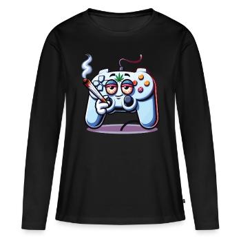 A gamepad that smokes a cannabis joint - Women's Premium Organic Long Sleeve Shirt - black - Front - Julia (174cm)