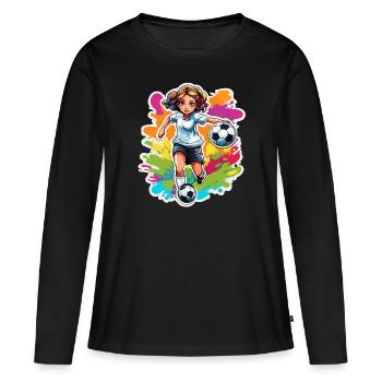 Fußballerin / Sport / Fußballplatz / Verein / FC - Frauen Premium Bio Langarmshirt - Schwarz - Vorne - Julia (174cm)