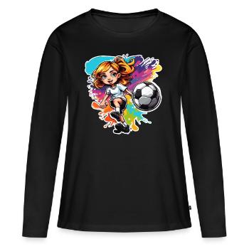 Fußballerin / Sport / Fußballplatz / Verein / FC - Frauen Premium Bio Langarmshirt - Schwarz - Vorne - Julia (174cm)