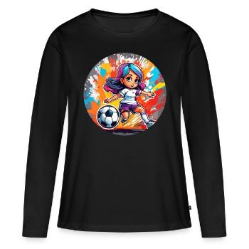 Fußballerin / Sport / Fußballplatz / Verein / FC - Frauen Premium Bio Langarmshirt - Schwarz - Vorne - Julia (174cm)