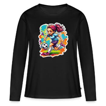 Fußballerin / Sport / Fußballplatz / Verein / FC - Frauen Premium Bio Langarmshirt - Schwarz - Vorne - Julia (174cm)