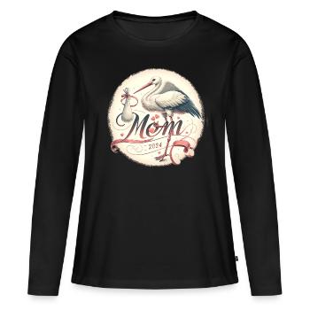 Mom 2024 - Schwangerschaftsankündigung T-Shirt - Frauen Premium Bio Langarmshirt - Schwarz - Vorne - Julia (174cm)