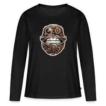 Bouche / Lèvres / Dents / Langue / Sourire / Baiser - T-shirt manches longues Premium bio Femme - noir - Devant - Julia (174cm)