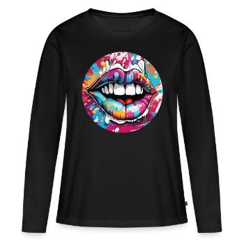 Bouche / Lèvres / Dents / Langue / Sourire / Baiser - T-shirt manches longues Premium bio Femme - noir - Devant - Julia (174cm)
