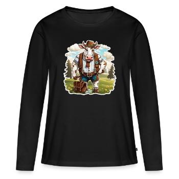 Lederhosen / Animal / Traditional costume / Tradition / Cow - Women's Premium Organic Long Sleeve Shirt - black - Front - Julia (174cm)
