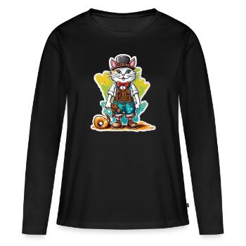 Lederhosen / Animal / Traditional costume / Tradition / Cat - Women's Premium Organic Long Sleeve Shirt - black - Front - Julia (174cm)