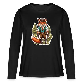 Lederhosen / Animal / Traditional costume / Tradition / Fox - Women's Premium Organic Long Sleeve Shirt - black - Front - Julia (174cm)