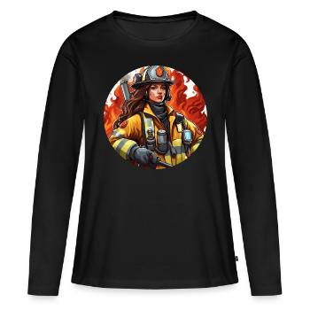 Firefighter / Fire / Fire / Extinguish / Heroine - Women's Premium Organic Long Sleeve Shirt - black - Front - Julia (174cm)