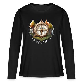Boussole / Direction cardinale / Voyage / Survie - T-shirt manches longues Premium bio Femme - noir - Devant - Julia (174cm)