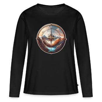 Boussole / Direction cardinale / Voyage / Survie - T-shirt manches longues Premium bio Femme - noir - Devant - Julia (174cm)