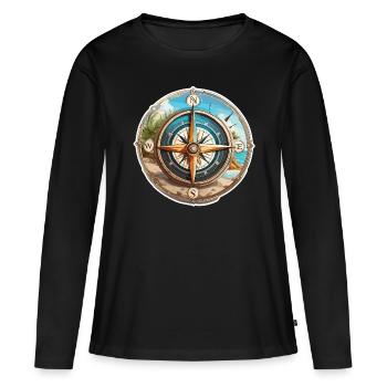 Boussole / Direction cardinale / Voyage / Survie - T-shirt manches longues Premium bio Femme - noir - Devant - Julia (174cm)