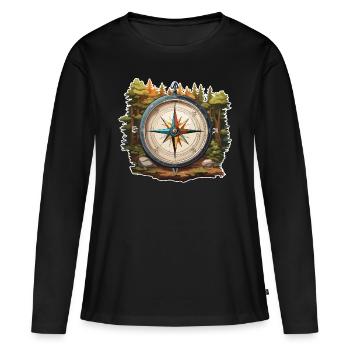 Boussole / Direction cardinale / Voyage / Survie - T-shirt manches longues Premium bio Femme - noir - Devant - Julia (174cm)