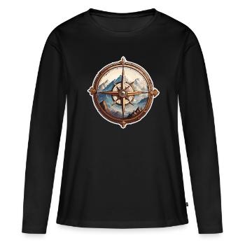 Boussole / Direction cardinale / Voyage / Survie - T-shirt manches longues Premium bio Femme - noir - Devant - Julia (174cm)