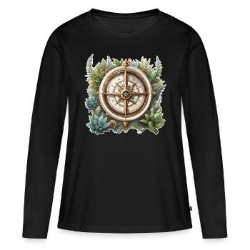 Boussole / Direction cardinale / Voyage / Survie - T-shirt manches longues Premium bio Femme - noir - Devant - Julia (174cm)