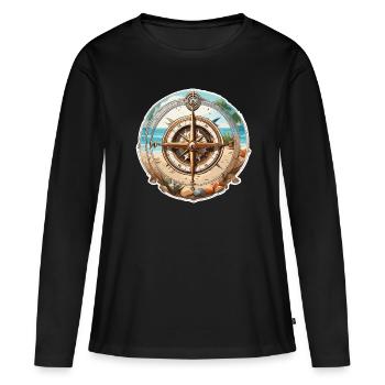Boussole / Direction cardinale / Voyage / Survie - T-shirt manches longues Premium bio Femme - noir - Devant - Julia (174cm)