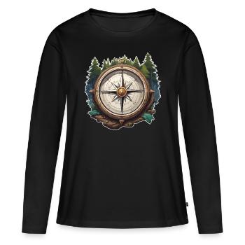 Boussole / Direction cardinale / Voyage / Survie - T-shirt manches longues Premium bio Femme - noir - Devant - Julia (174cm)