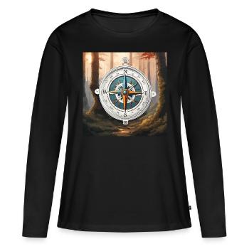 Boussole / Direction cardinale / Voyage / Survie - T-shirt manches longues Premium bio Femme - noir - Devant - Julia (174cm)