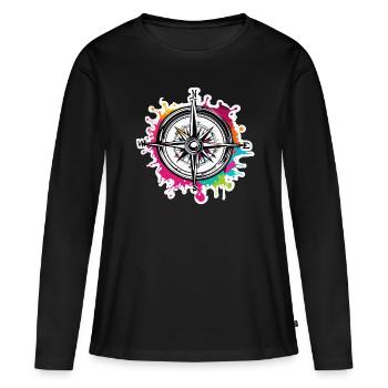 Boussole / Direction cardinale / Voyage / Survie - T-shirt manches longues Premium bio Femme - noir - Devant - Julia (174cm)