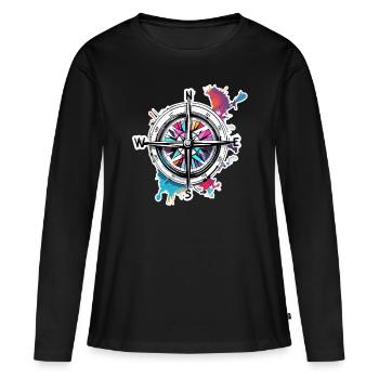 Boussole / Direction cardinale / Voyage / Survie - T-shirt manches longues Premium bio Femme - noir - Devant - Julia (174cm)