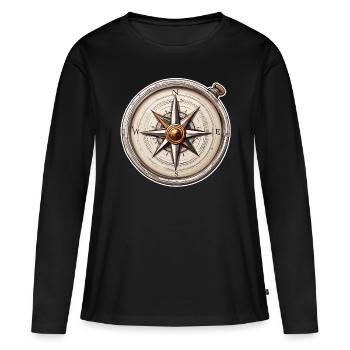 Boussole / Direction cardinale / Voyage / Survie - T-shirt manches longues Premium bio Femme - noir - Devant - Julia (174cm)