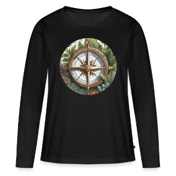 Boussole / Direction cardinale / Voyage / Survie - T-shirt manches longues Premium bio Femme - noir - Devant - Julia (174cm)