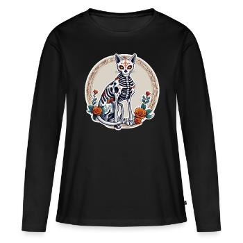 La Catrina/ Tattoo / Mexiko / Tier / Katze - Frauen Premium Bio Langarmshirt - Schwarz - Vorne - Julia (174cm)