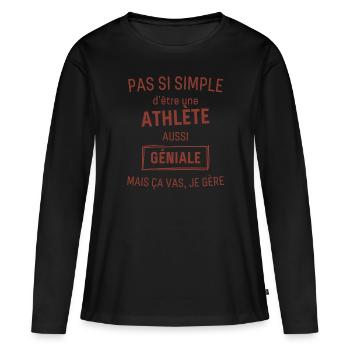 Athlète GÉNIALE rouge brunâtre foncé - T-shirt manches longues Premium bio Femme - noir - Devant - Julia (174cm)