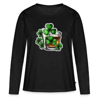 Shamrock / Whisky / Alcool / Bonheur / Pub irlandais - T-shirt manches longues Premium bio Femme - noir - Devant - Julia (174cm)