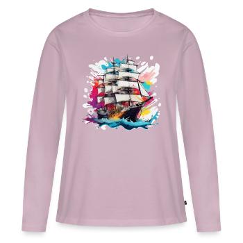 Bateau pirate / Bateau / Mer / Océan / Vagues - T-shirt manches longues Premium bio Femme - rose poudré - Devant - Julia (174cm)