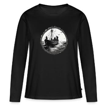 Bateau pirate / Bateau / Mer / Océan / Vagues - T-shirt manches longues Premium bio Femme - noir - Devant - Julia (174cm)