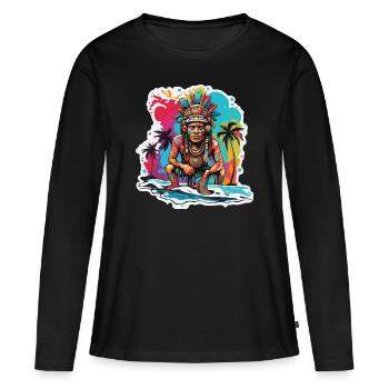 Maya / Haute Culture / Pérou / Calendrier Maya / Motif - T-shirt manches longues Premium bio Femme - noir - Devant - Julia (174cm)