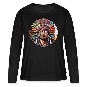 Maya / Haute Culture / Pérou / Calendrier Maya / Motif - T-shirt manches longues Premium bio Femme - noir - Devant - Julia (174cm)