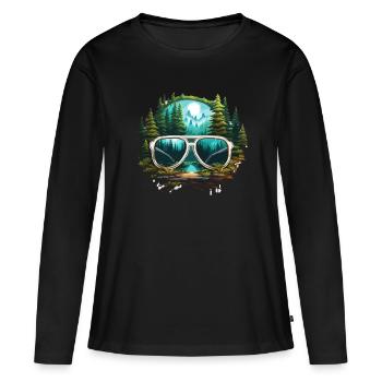 Sonnenbrille / Reflektion / Wald / Spiegelung - Frauen Premium Bio Langarmshirt - Schwarz - Vorne - Julia (174cm)