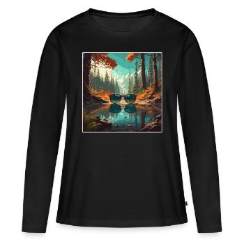 Sonnenbrille / Reflektion / Wald / Spiegelung - Frauen Premium Bio Langarmshirt - Schwarz - Vorne - Julia (174cm)