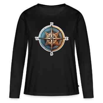 Boussole / Direction cardinale / Voyage / Survie - T-shirt manches longues Premium bio Femme - noir - Devant - Julia (174cm)