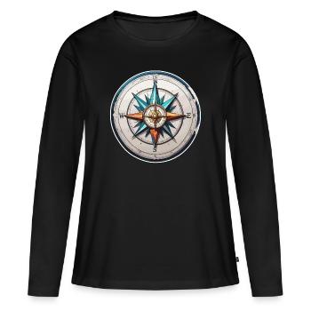 Boussole / Direction cardinale / Voyage / Survie - T-shirt manches longues Premium bio Femme - noir - Devant - Julia (174cm)
