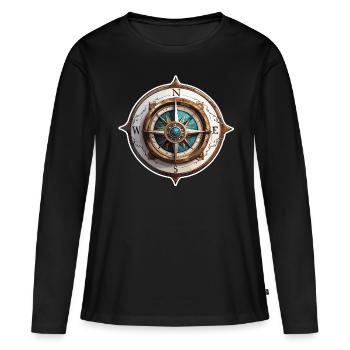 Boussole / Direction cardinale / Voyage / Survie - T-shirt manches longues Premium bio Femme - noir - Devant - Julia (174cm)